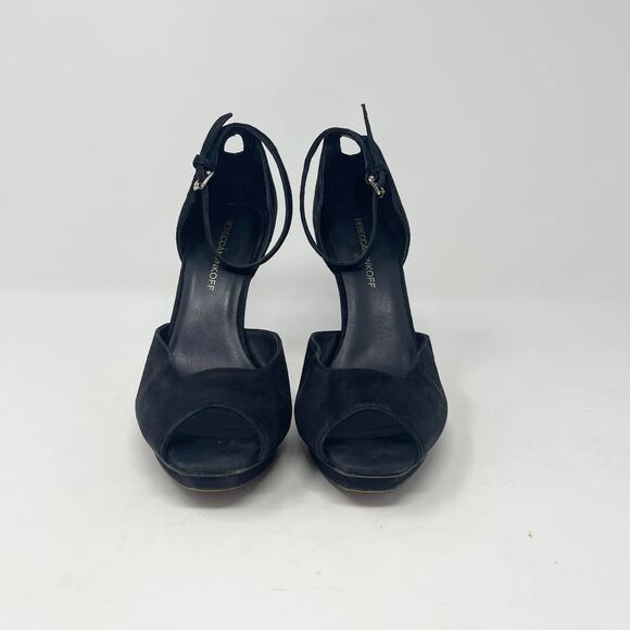 Rebecca Minkoff Ivy Black Suede Peep Toe Heels - Picture 5 of 8